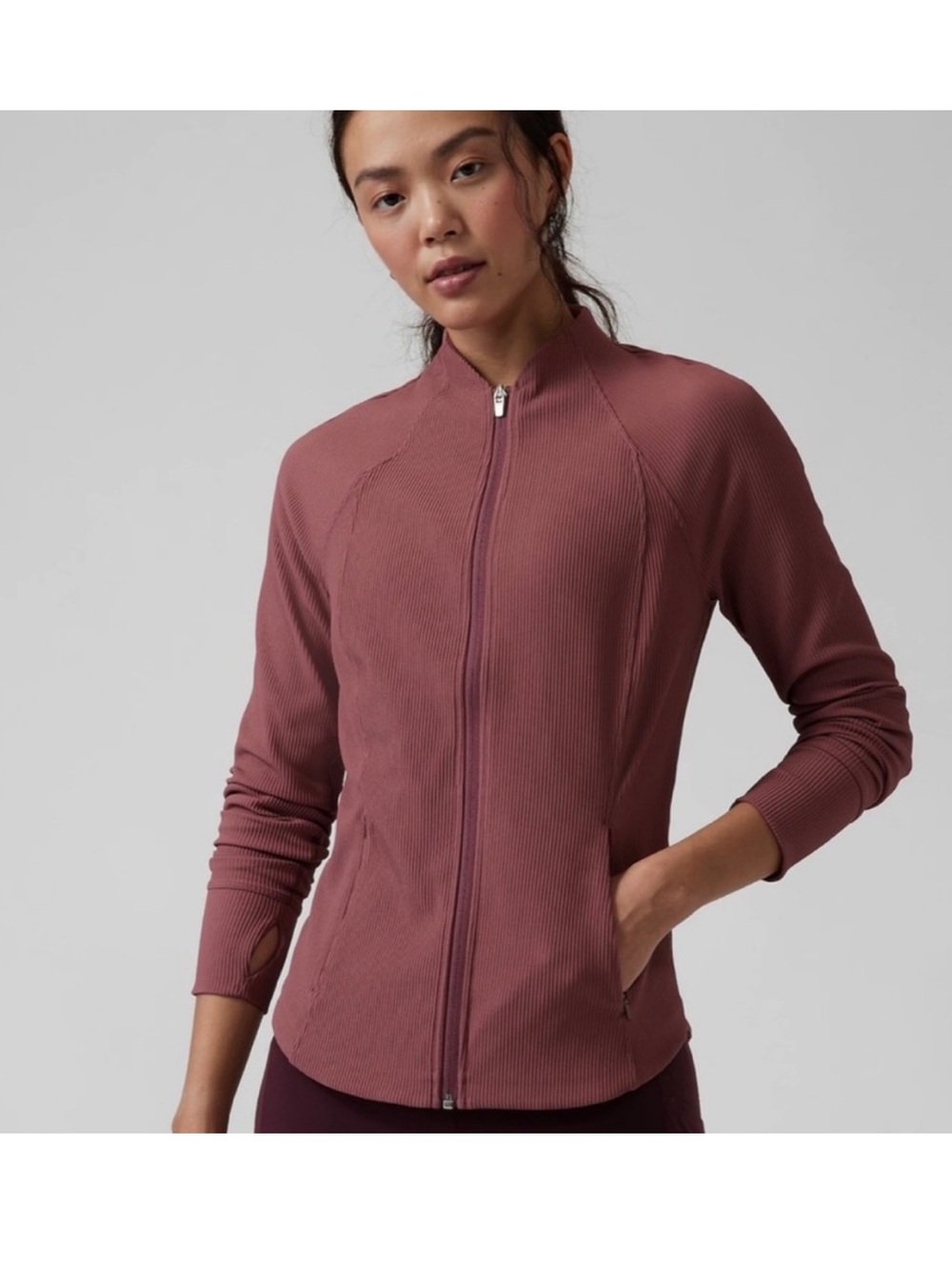 Athleta Ribbed Zip-Front Utility Jacket in Mauve